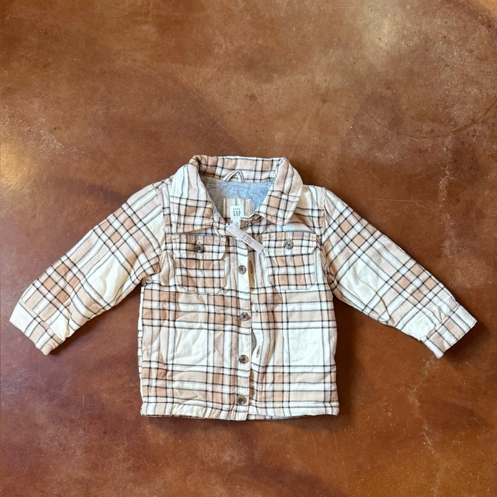 GAP Baby Plaid Shacket - Cream and Brown nwt 3 years toddler